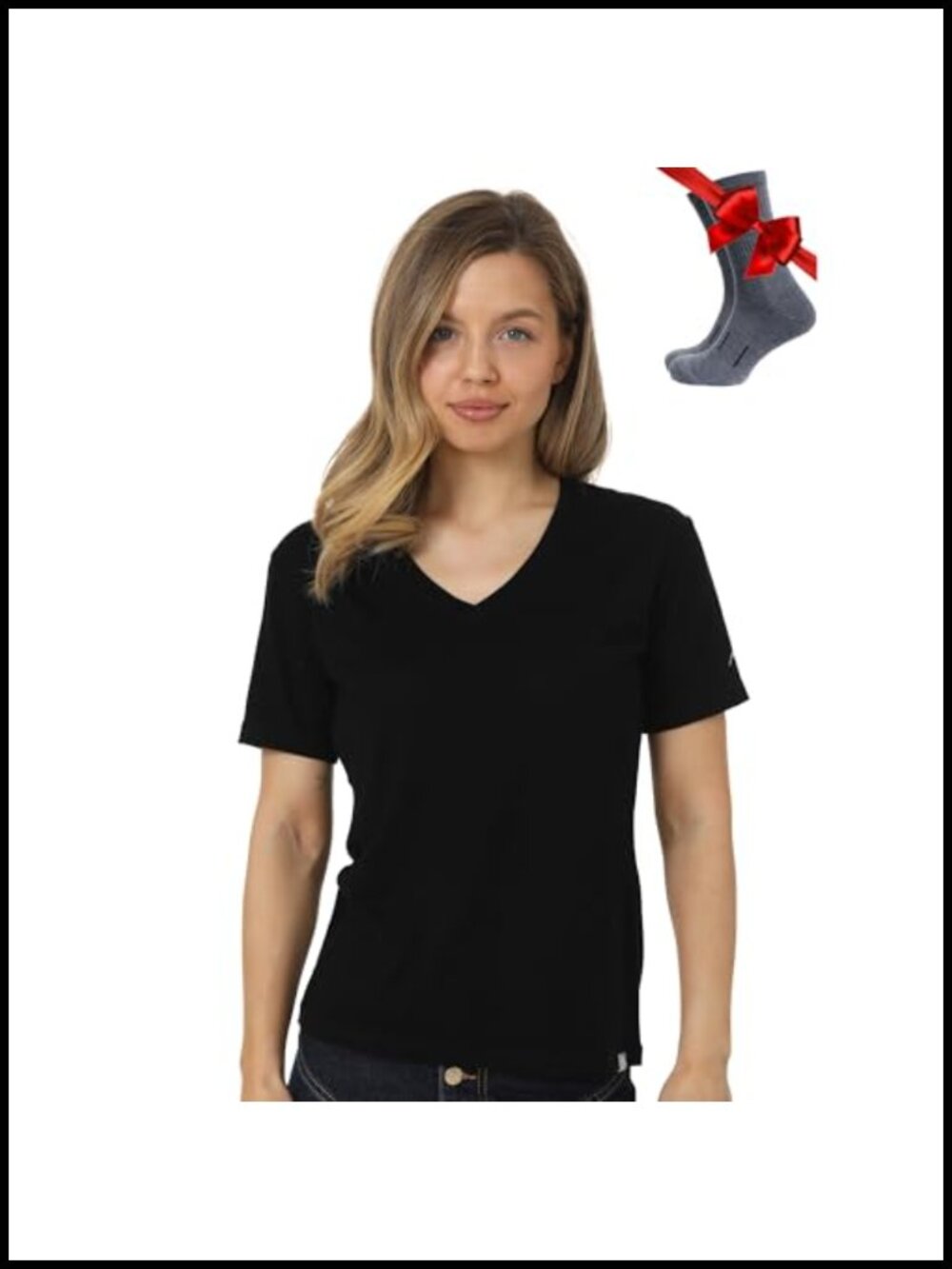 100% Merino Wool T-Shirt Women Short Sleeve Tee with Hiking Socks